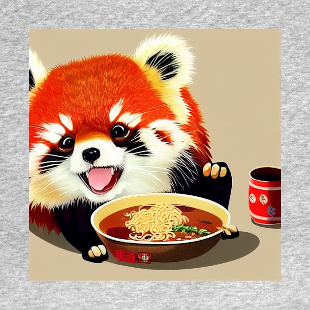 Kawaii Red Panda Eating Ramen by Grassroots Green